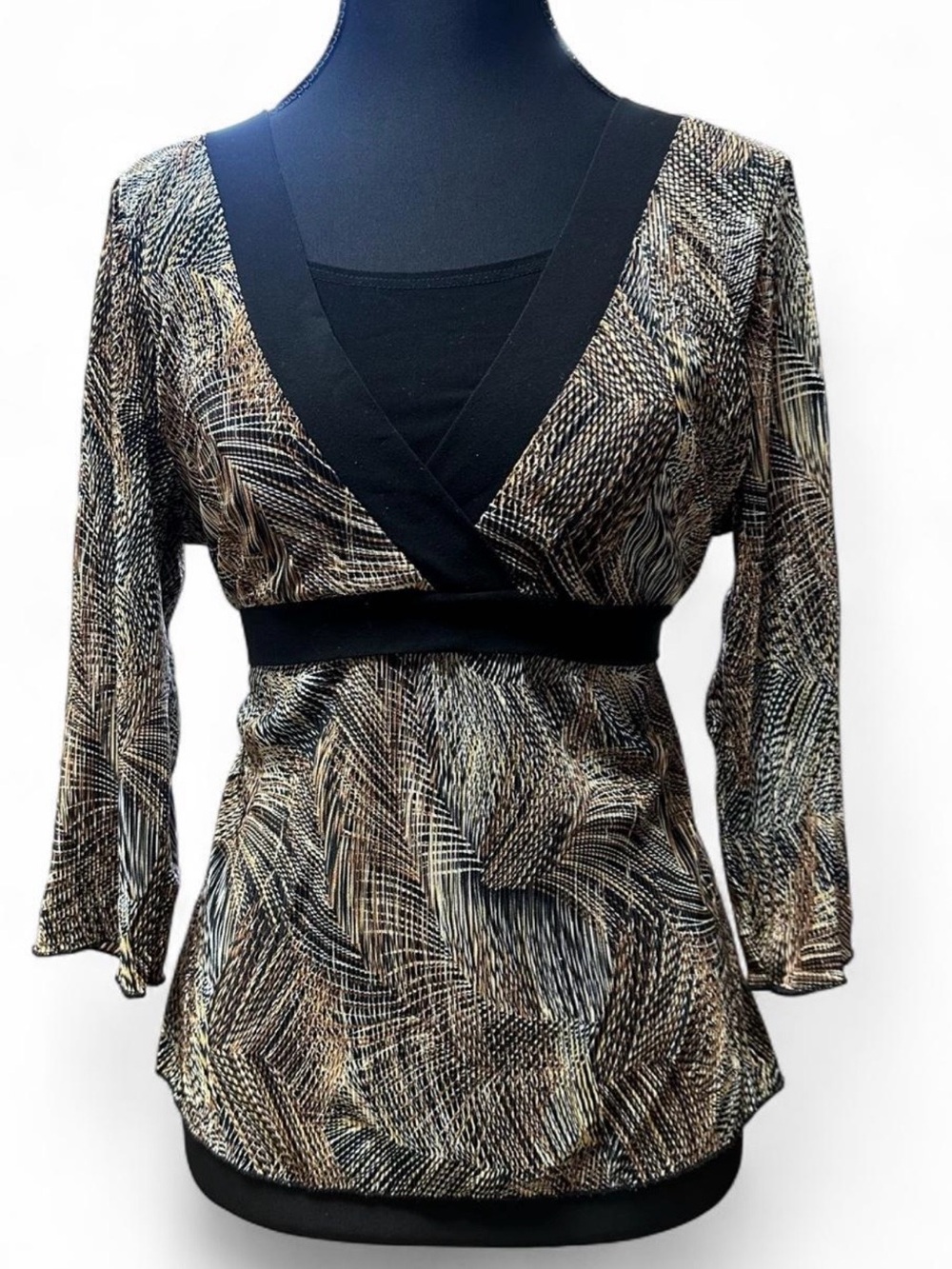 Wrap Blouse Abstract Print Tie Waist Y2K Office Siren Small Dark academia Vtg